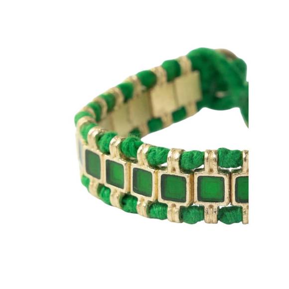 NEW INK+ALLOY women's josie enamel small with loop latch leaf bracelet in green - Picture 2 of 2